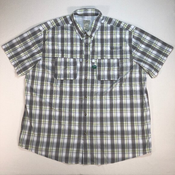 L.L Bean Tropicwear‎ Shirt Men's 3XL Gray Green Plaid Regular Vented Fishing NEW - Picture 1 of 16